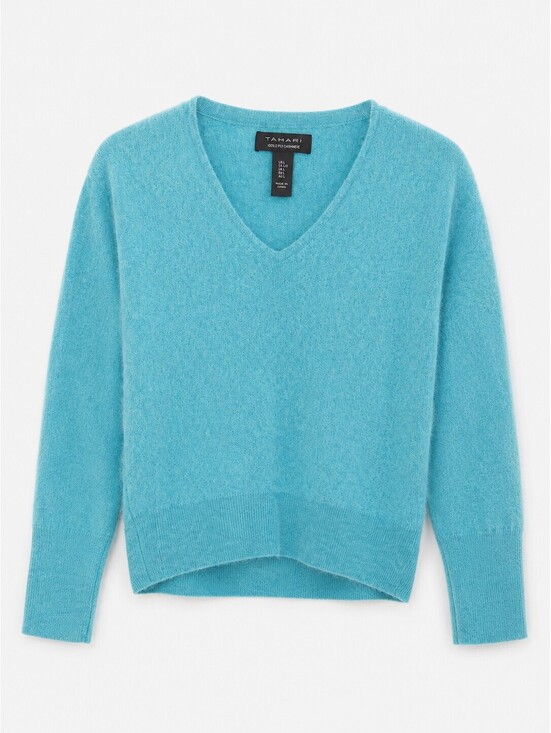 Tahari Sweaters - Tahari 100% Cashmere V Neck Sweater Blue Tagged L Fits XS S